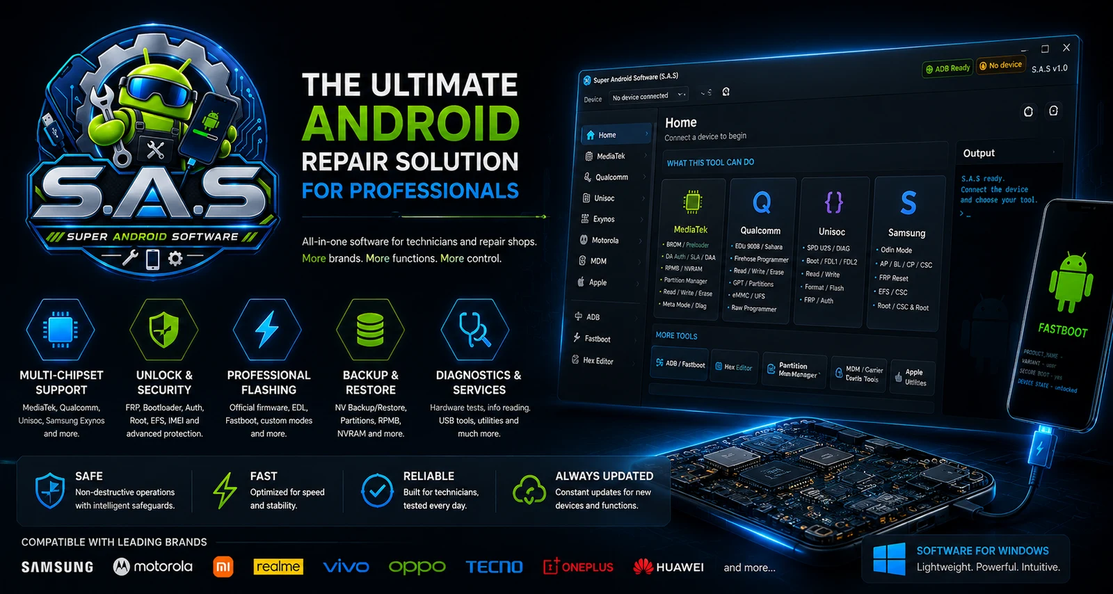 S.A.S software features for Android device repair